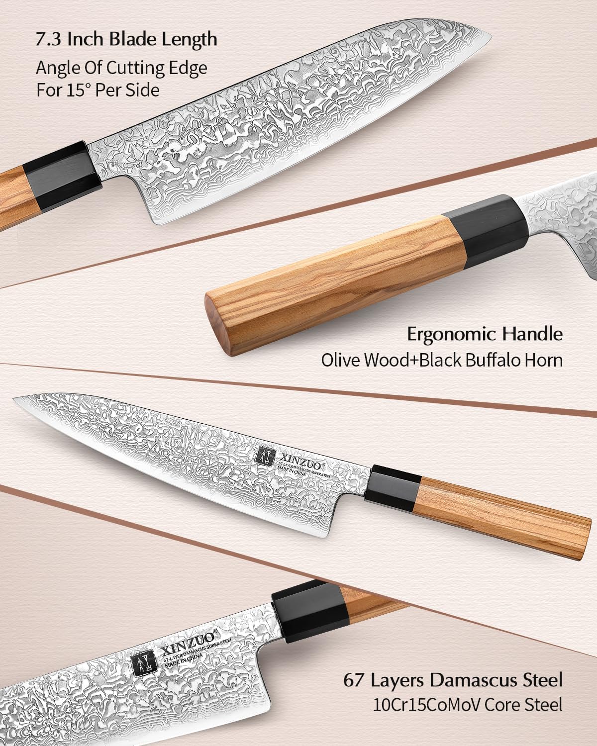 XINZUO Damascus Chef Knife Set